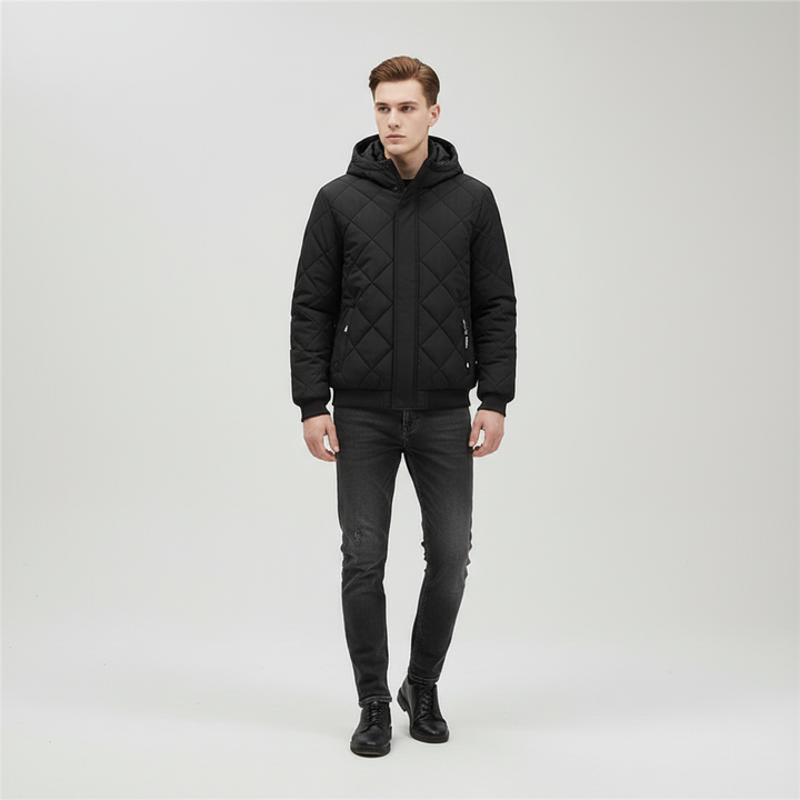 Durable men's winter coat, ideal for cold weather, offering excellent insulation and classic style