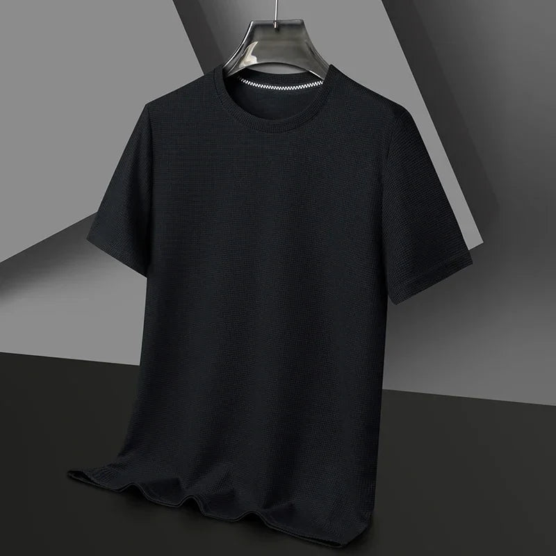 Navy men's textured t-shirt, a classic fit casual top, ideal for versatile everyday layering.