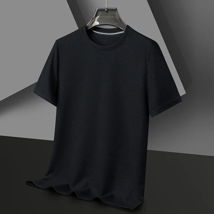 Navy men's textured t-shirt, a classic fit casual top, ideal for versatile everyday layering.