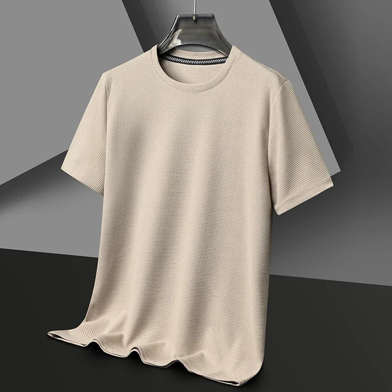 Black men's soft feel textured t-shirt, designed for comfortable everyday style.