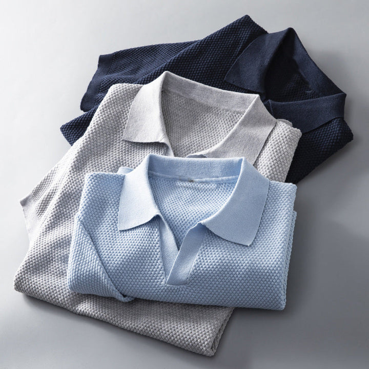 Men's classic short sleeve polo shirt with collar & buttons, perfect for casual everyday summer wear.