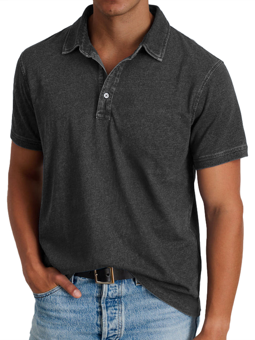 Men's casual top, a classic fit short sleeve polo shirt, versatile for smart casual or everyday wear.