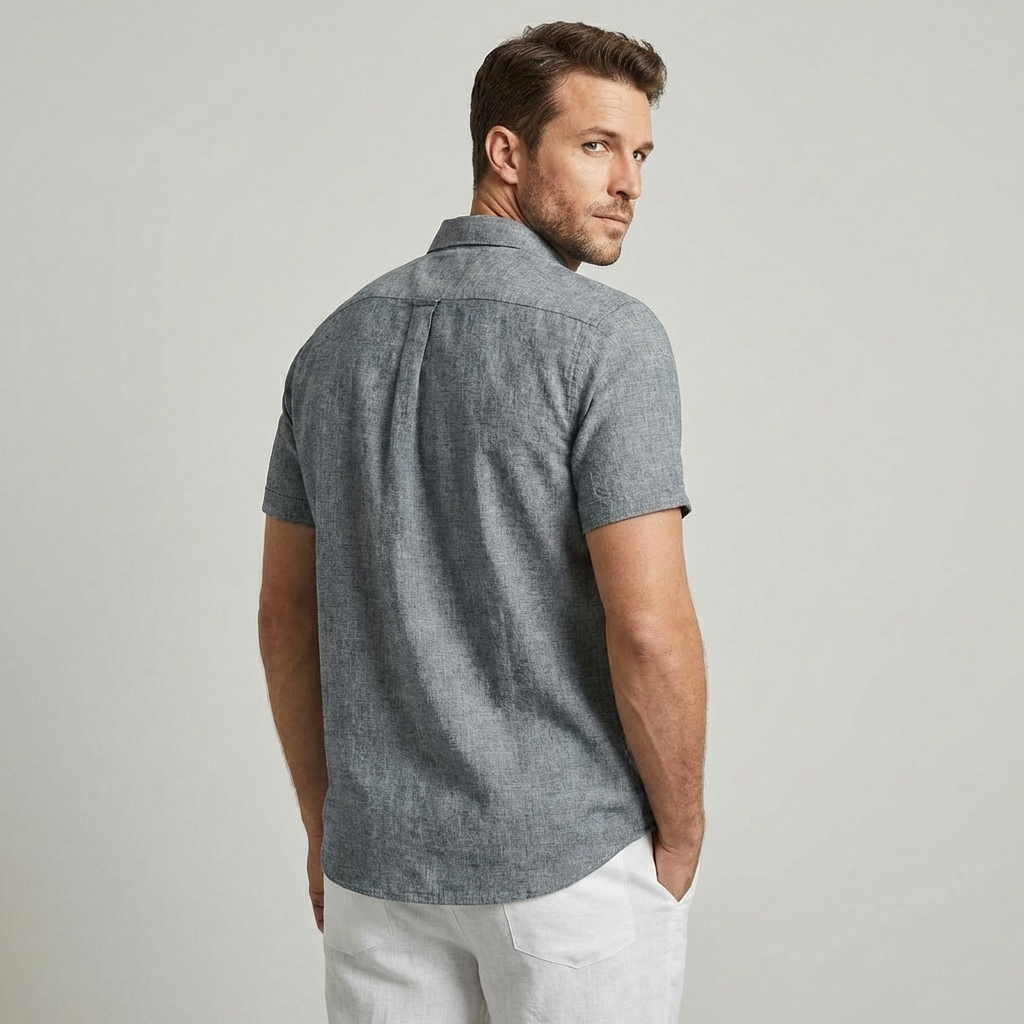 Comfortable men's classic fit short-sleeve collared shirt. Great casual summer top for everyday style.
