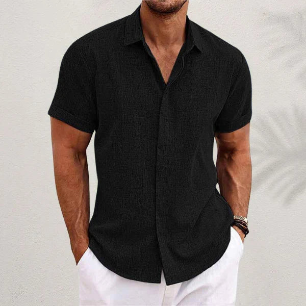 Versatile men's short-sleeve button-up collared shirt. Classic fit for smart casual & summer fashion.