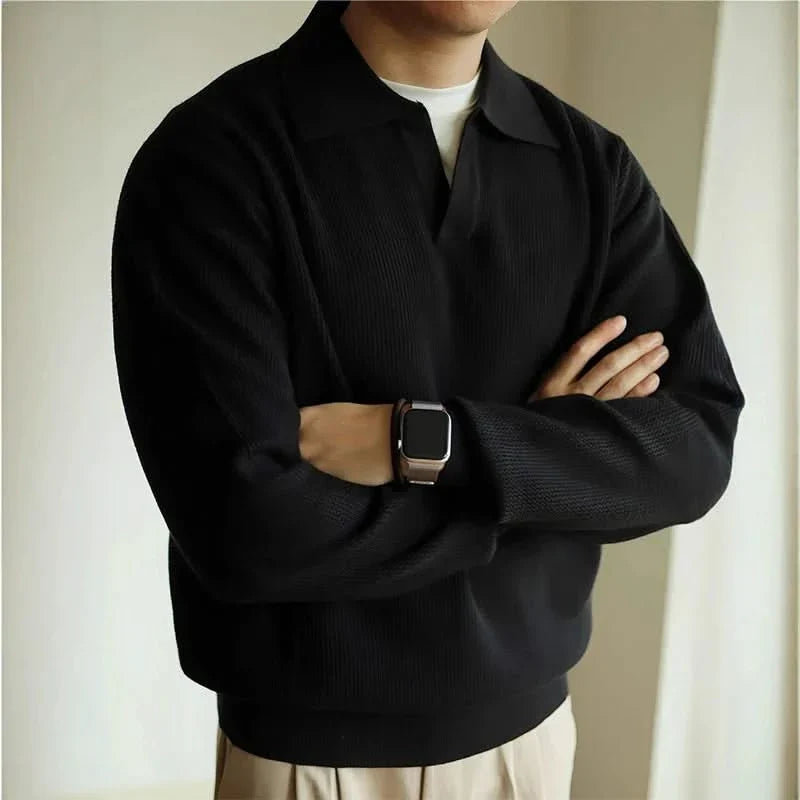 Classic fit men's soft knit polo shirt, breathable & versatile for casual and everyday wear.