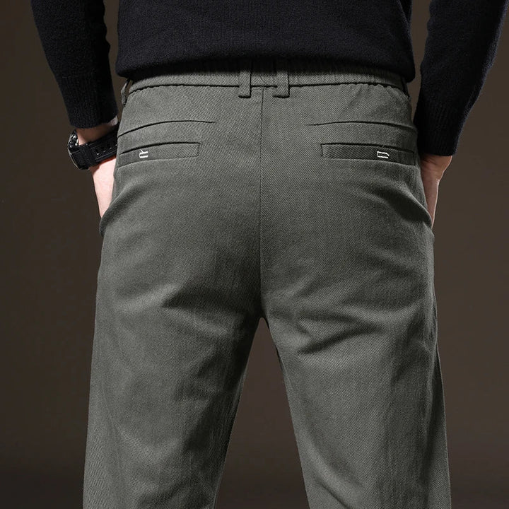 Comfortable men's tailored stretch pants with a classic fit, wrinkle-resistant for everyday wear.