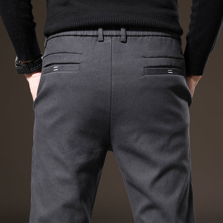 Tailored men's stretch pants, classic fit design, wrinkle-resistant for a sharp, polished look.