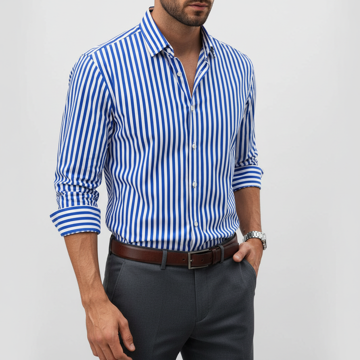 Howard men's long-sleeve striped casual shirt in comfortable cotton fabric