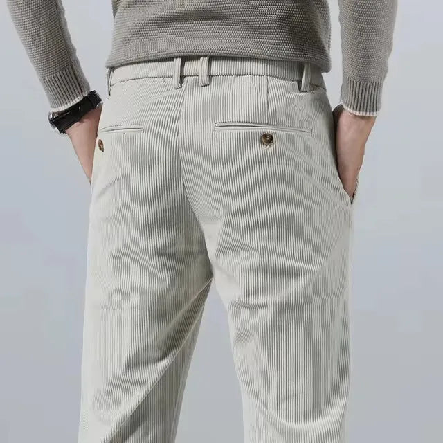 Wrinkle-resistant men's tailored dress pants, ensuring a sharp and comfortable look for office attire.