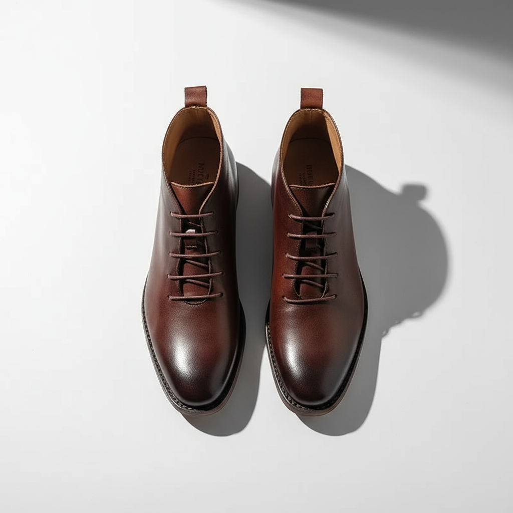 Premium full-grain leather men's Redwood boots with classic brown finish & durable Goodyear welt.