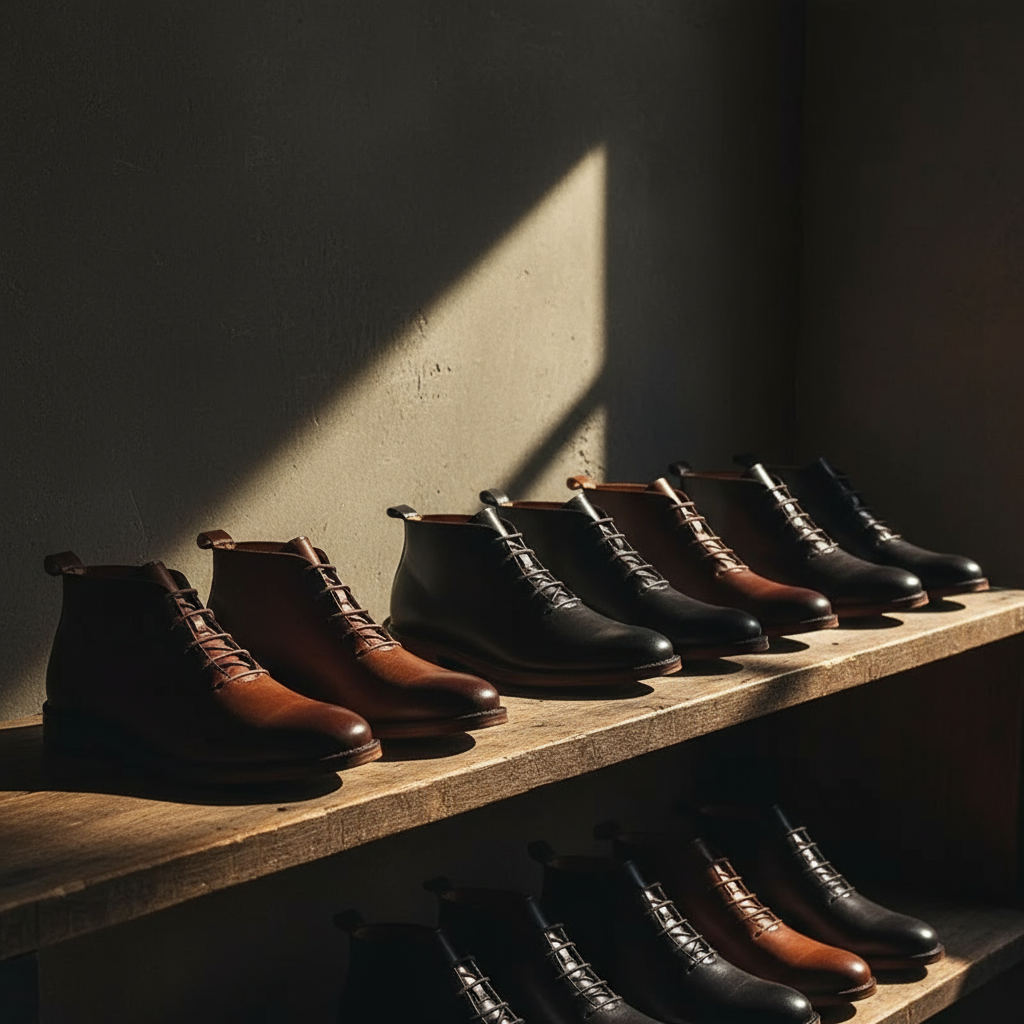 Stylish men's full-grain leather Redwood boots in classic brown, crafted for durability & comfort.
