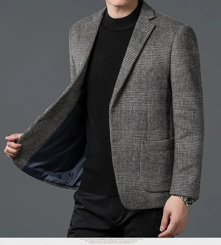 Men's classic Glen Check blazer. Versatile tailored jacket for formal wear, business attire, and smart casual outfits.
