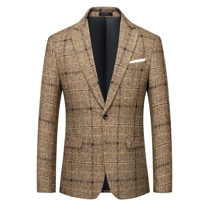 Men's classic glen plaid blazer, sharp tailored fit for versatile smart casual & business wear.