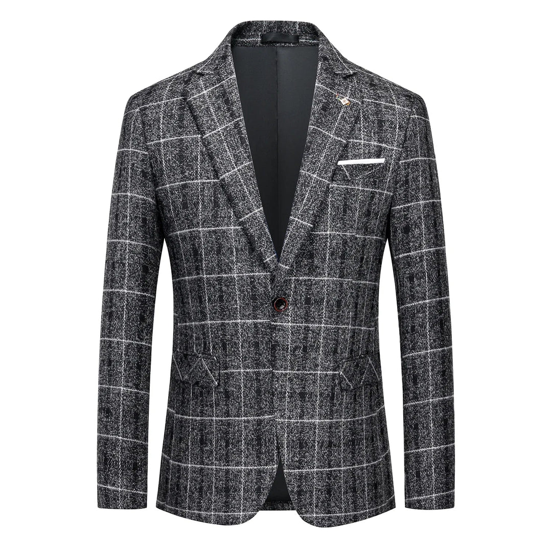 Elegant glen plaid check men's blazer, perfect for business meetings or smart casual events. Classic menswear.