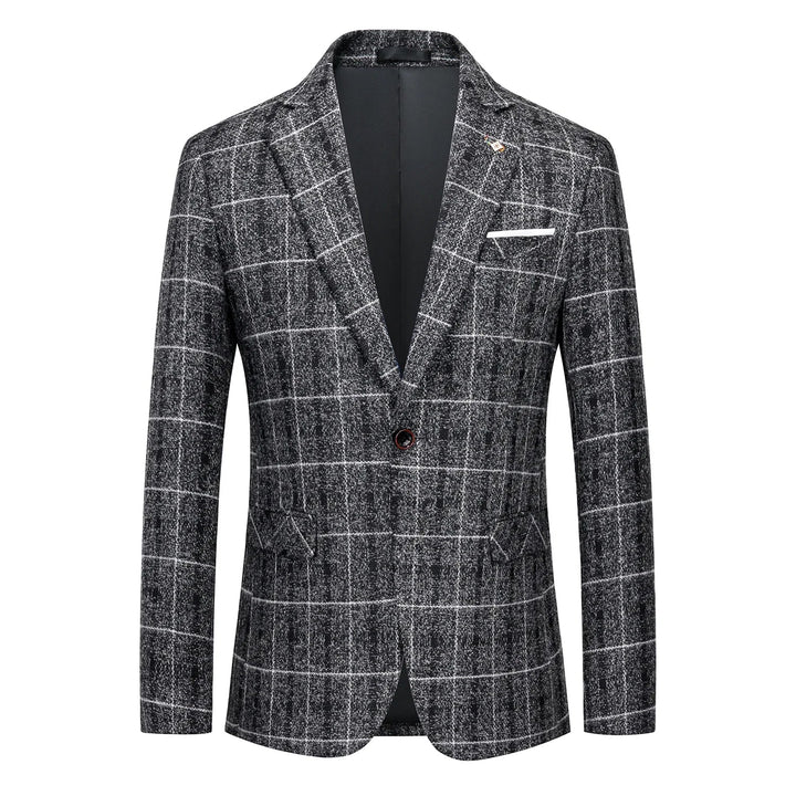 Elegant glen plaid check men's blazer, perfect for business meetings or smart casual events. Classic menswear.