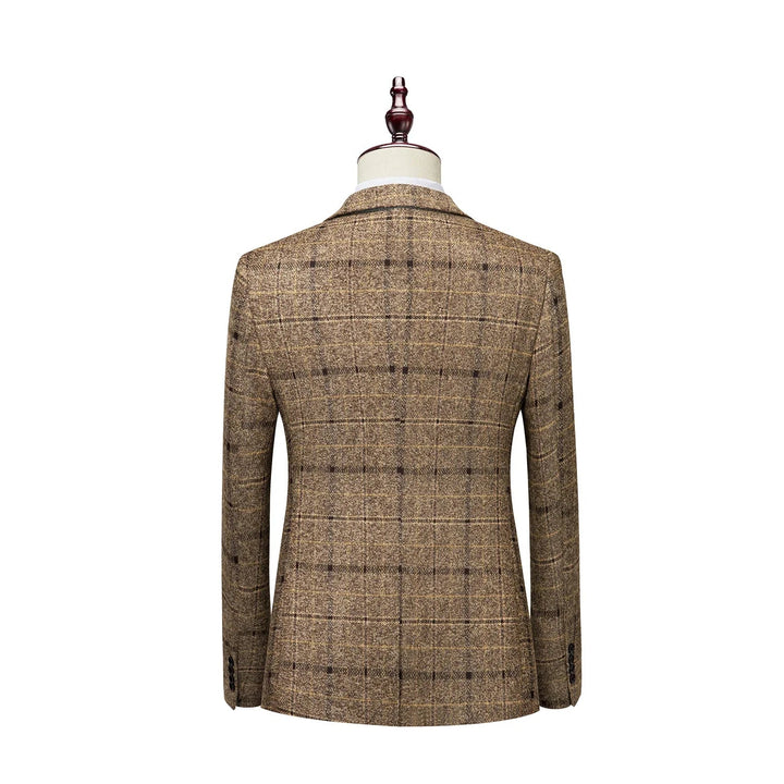 Stylish men's glen plaid blazer in a classic check pattern, a key piece for modern menswear & formal outfits.