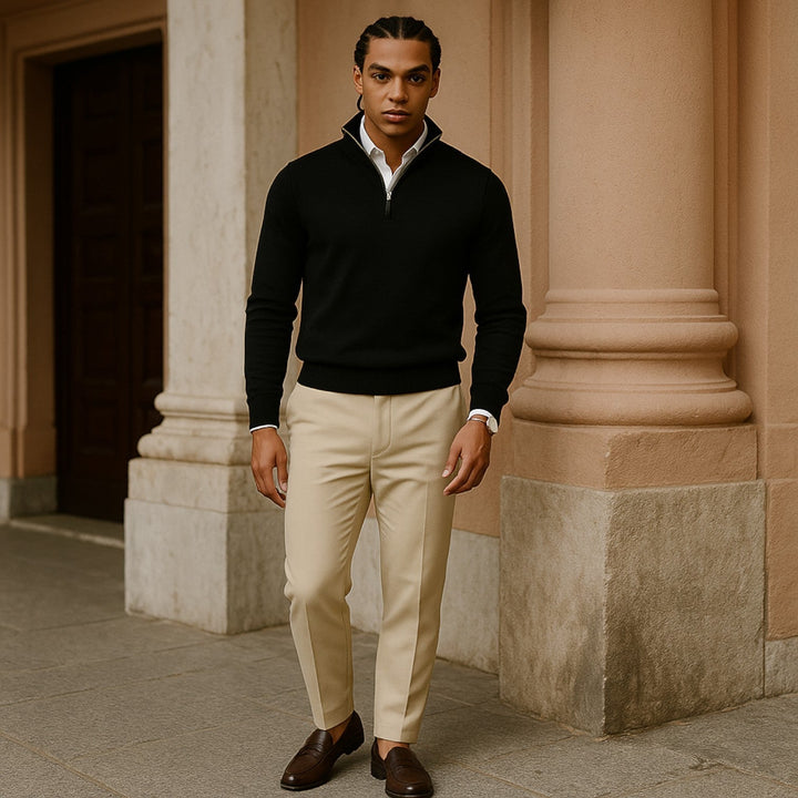 Stylish men's half-zip long-sleeve pullover, perfect for year-round casual and smart casual wear.