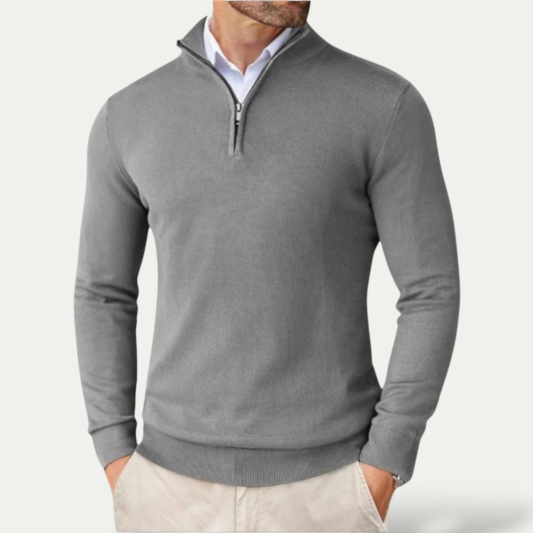 Sophisticated men's half-zip sweater, a comfortable and stylish addition to any casual wardrobe.