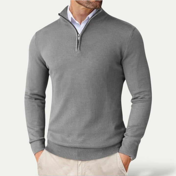 Sophisticated men's half-zip sweater, a comfortable and stylish addition to any casual wardrobe.