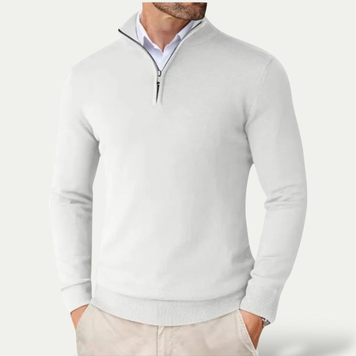 Modern men's half-zip pullover for versatile styling, suitable for both casual and office wear.