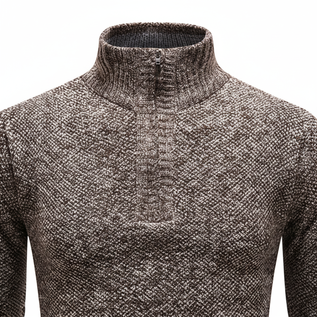 Model wearing men's black half-zip pullover sweater for a comfortable and stylish casual look