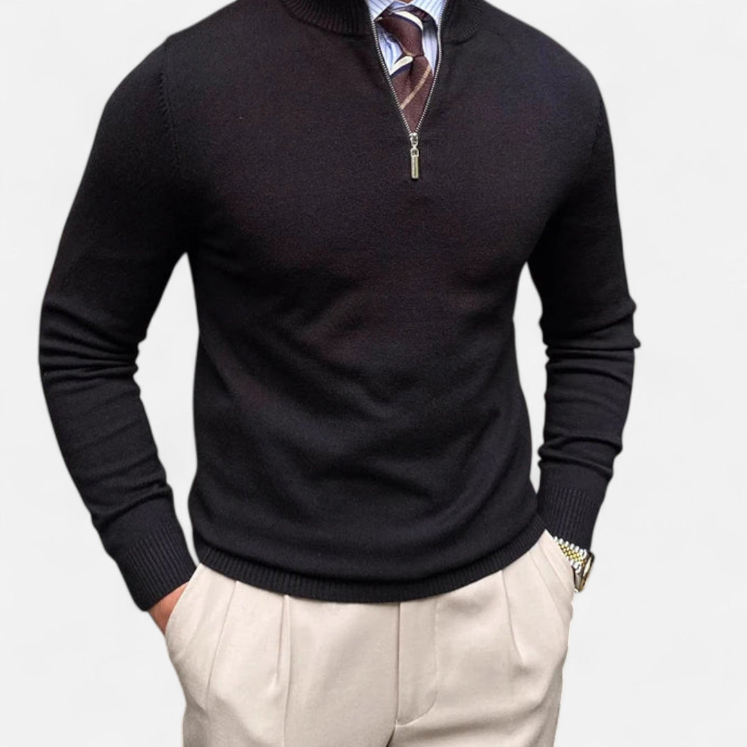 Comfortable men's long sleeve half-zip collared sweater. Modern, polished, perfect for everyday wear & layering.