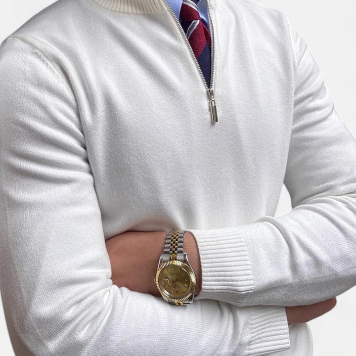 Stylish men's half-zip sweater, a comfortable long sleeve collared option for everyday & smart casual wear.
