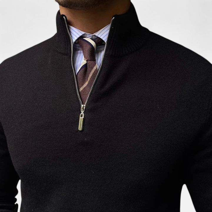 Classic men's half-zip sweater. Versatile long sleeve collared design, perfect for comfortable smart casual looks.