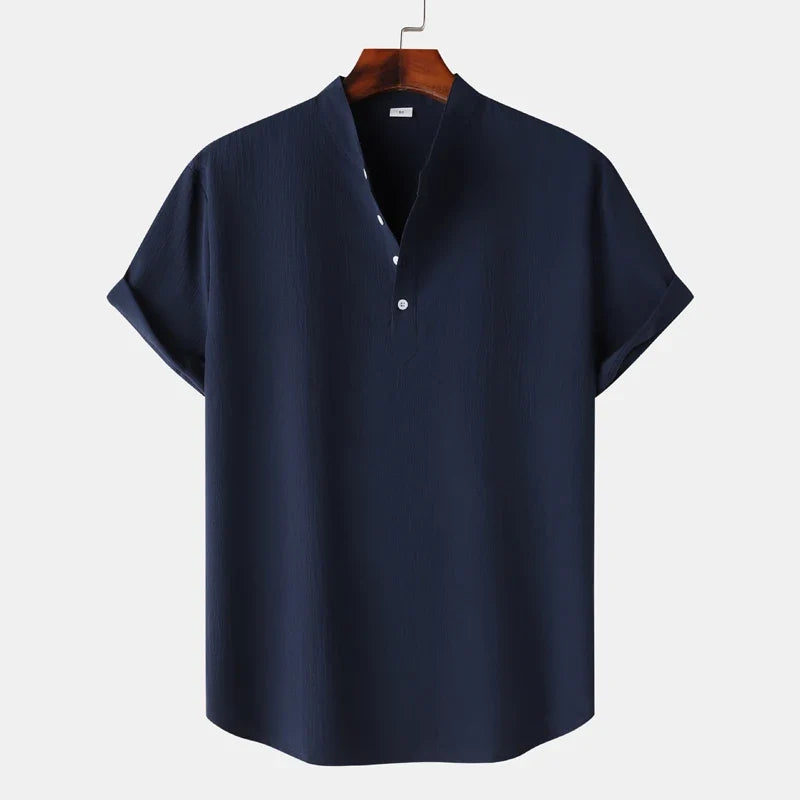 Folded Men's Henley: Displaying the casual button-placket design of this comfortable men's top.