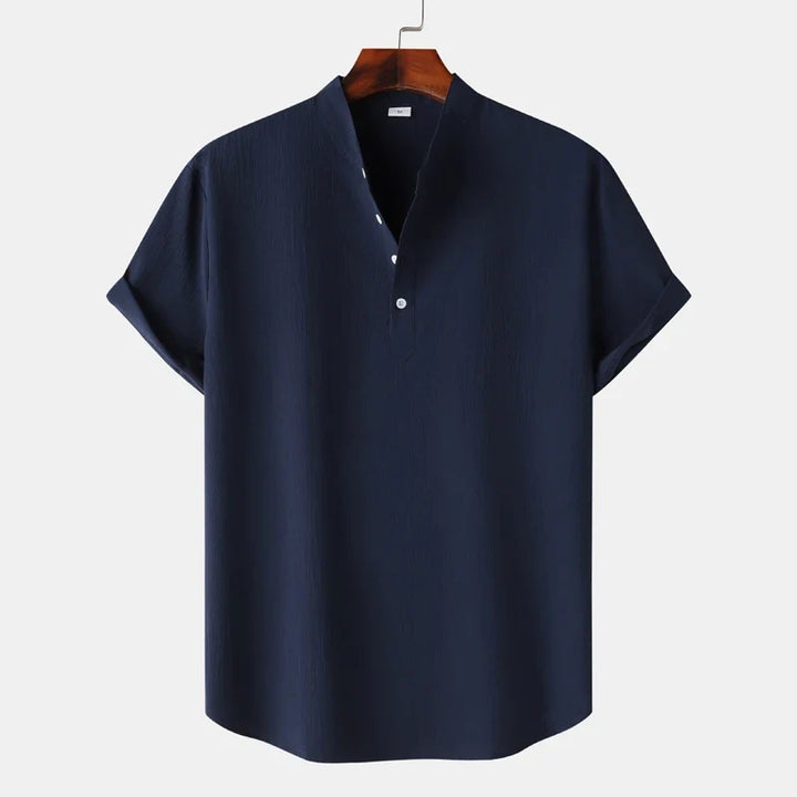 Folded Men's Henley: Displaying the casual button-placket design of this comfortable men's top.