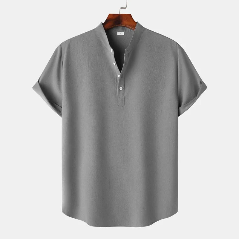 Texture of Men's Henley Fabric: Highlighting the comfortable material of this everyday men's casual shirt.