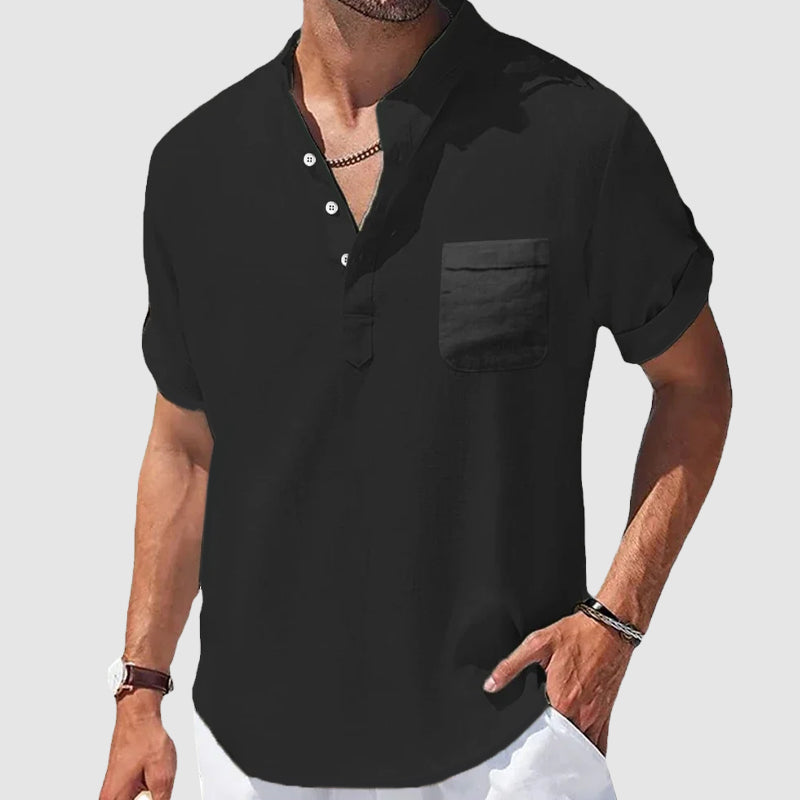 Stylish men's classic Henley shirt. Lightweight design ensures comfort, making it a versatile casual top for men.