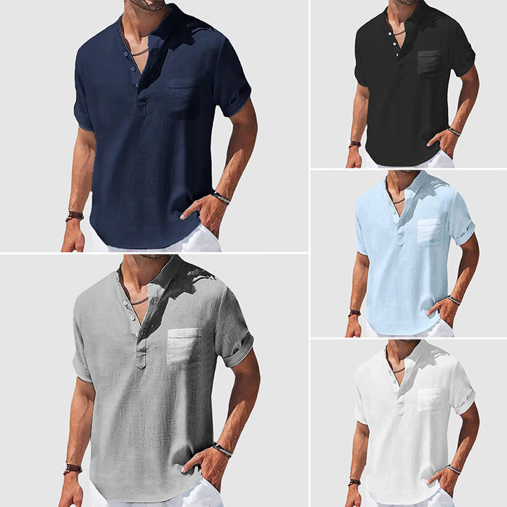 Versatile men's Henley shirt. Lightweight, comfortable, and a classic casual top perfect for warm weather.