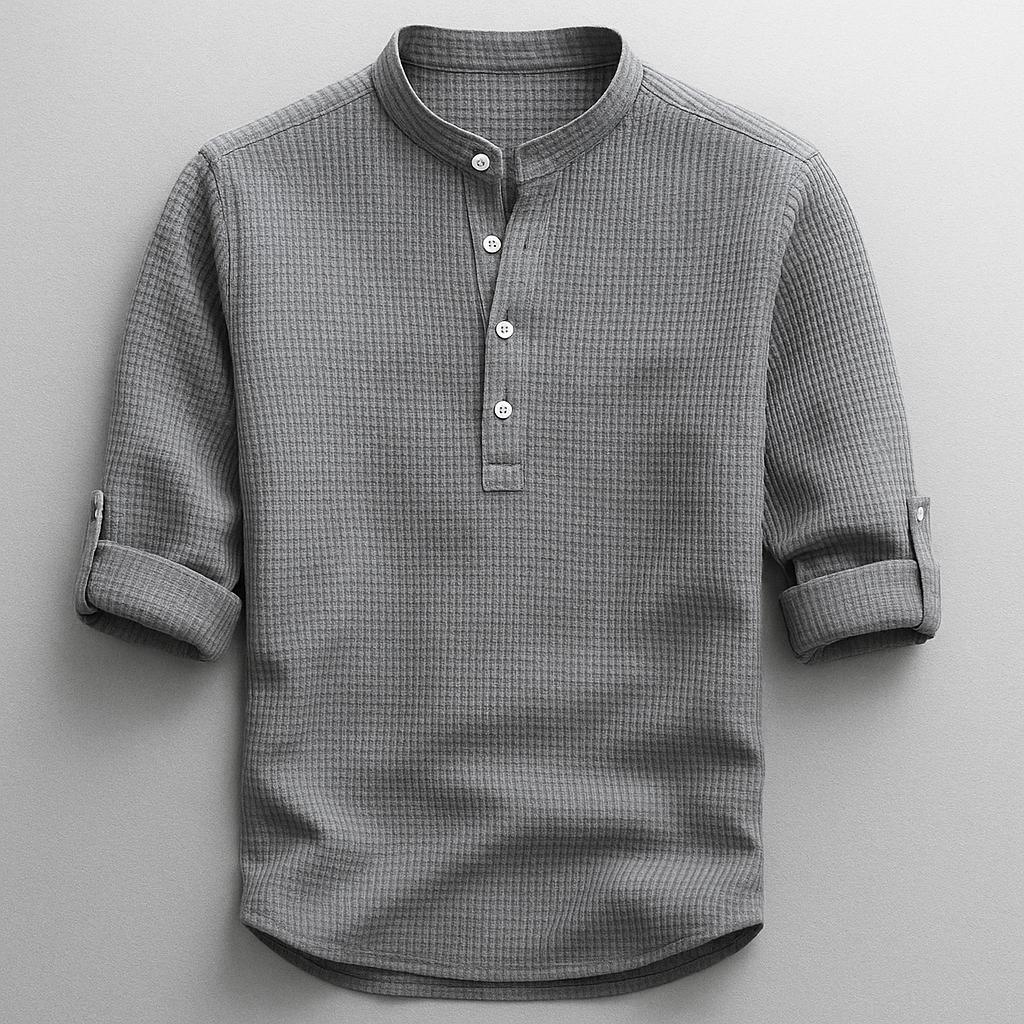 Comfortable men's long-sleeve henley shirt. Relaxed fit, perfect for versatile everyday fashion.