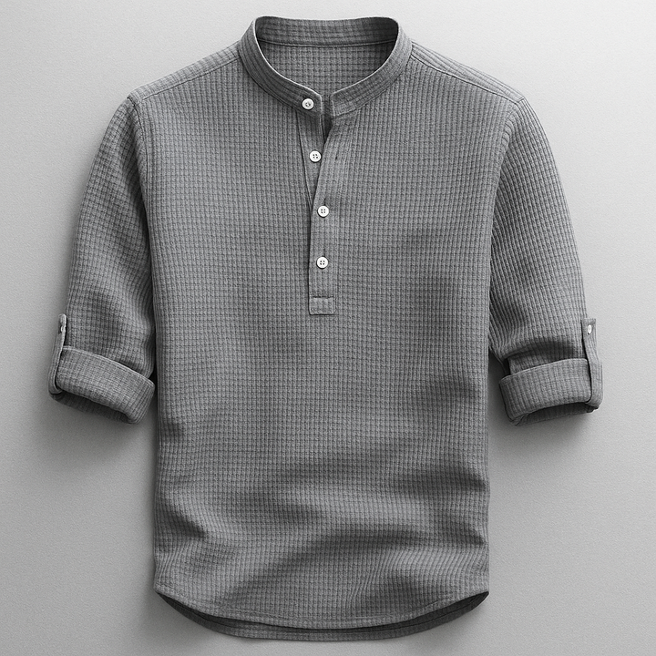 Comfortable men's long-sleeve henley shirt. Relaxed fit, perfect for versatile everyday fashion.