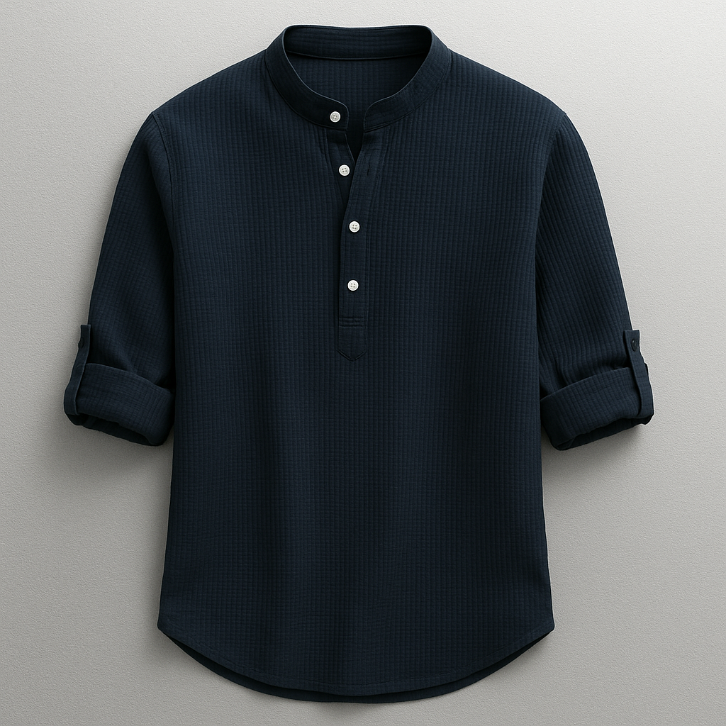 Relaxed fit men's henley shirt, long sleeve. Comfortable & stylish for casual, everyday apparel.