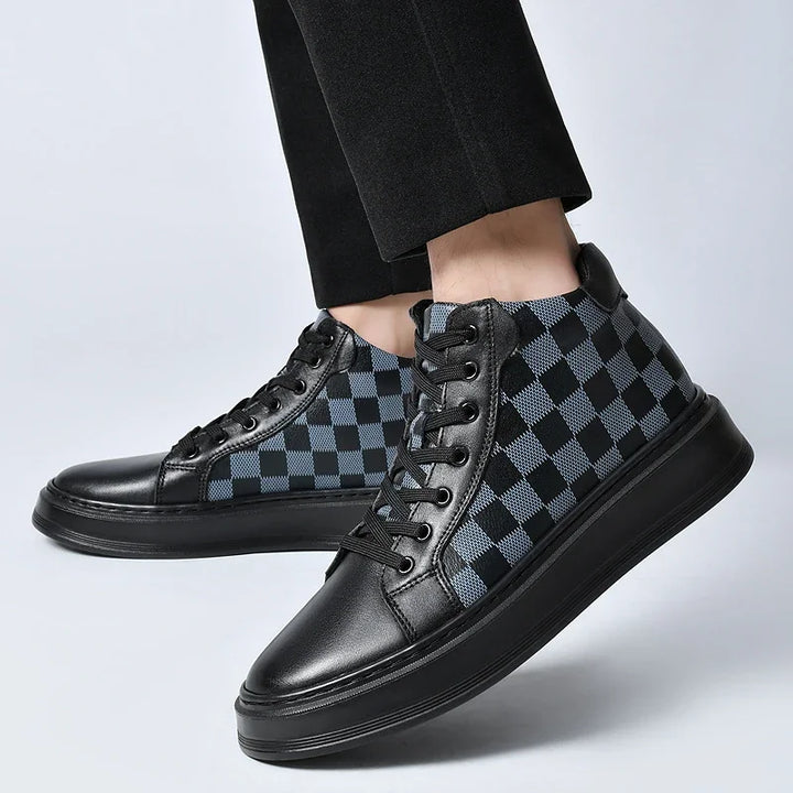 Stylish men's high-top checkered shoes, a comfortable and durable fashion statement.