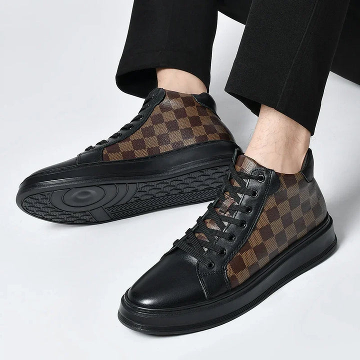 Men's comfortable high-top checkered shoes, classic yet stylish for urban casual wear.