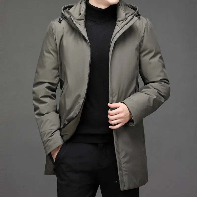 Men's classic hooded winter jacket in black, offering unmatched warmth & protection against cold weather.