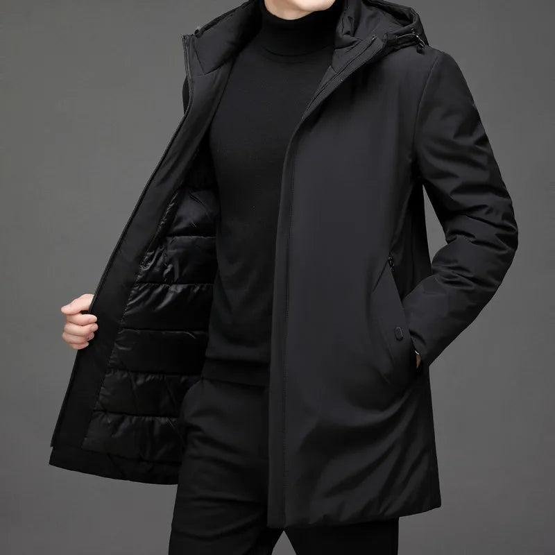 Insulated men's hooded winter jacket "Victor" in classic style, designed for ultimate warmth in cold weather.