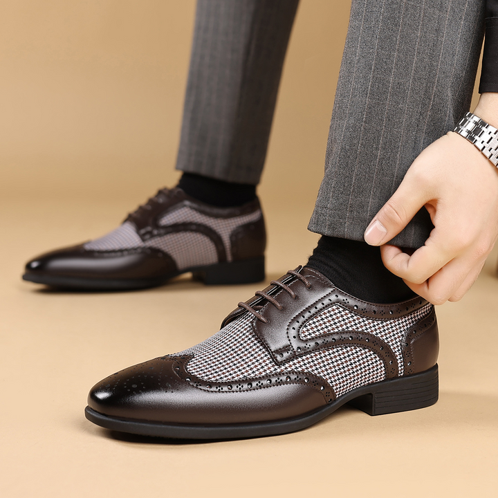 Men's comfortable houndstooth dress shoes, offering a refined look for both business and everyday fashion.