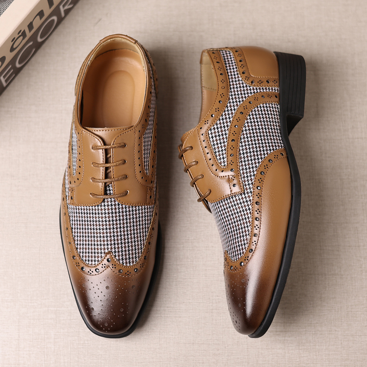 Premium men's houndstooth oxford shoes with elegant brogue detailing. Stylish & comfortable for all-day wear.