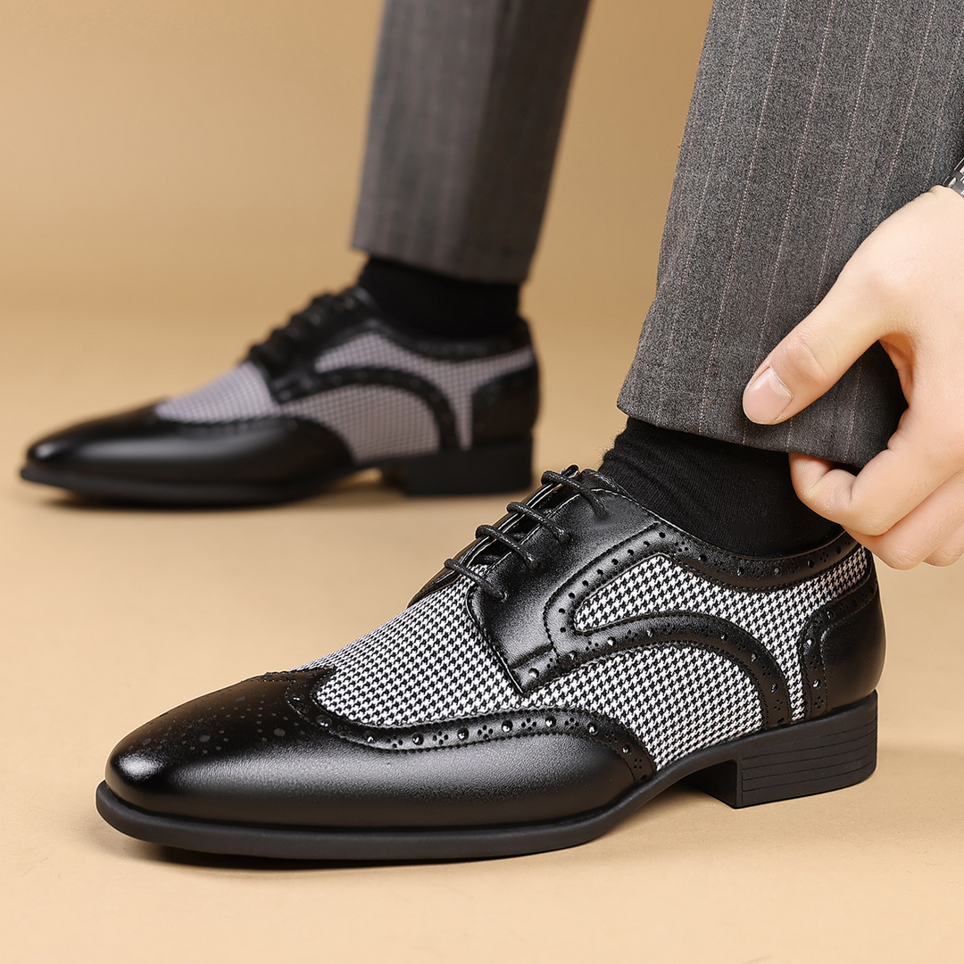 Stylish men's formal shoes with a unique houndstooth pattern. Perfect for business & special occasions.