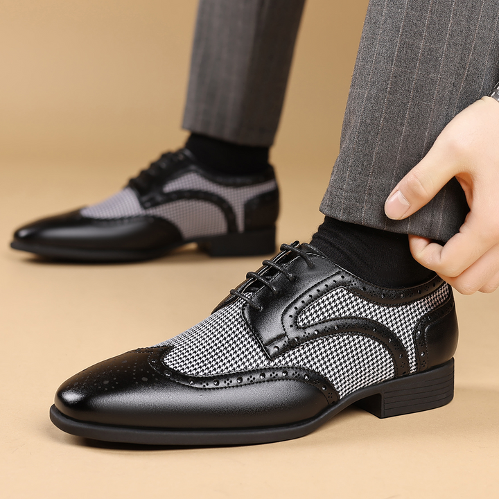 Stylish men's formal shoes with a unique houndstooth pattern. Perfect for business & special occasions.