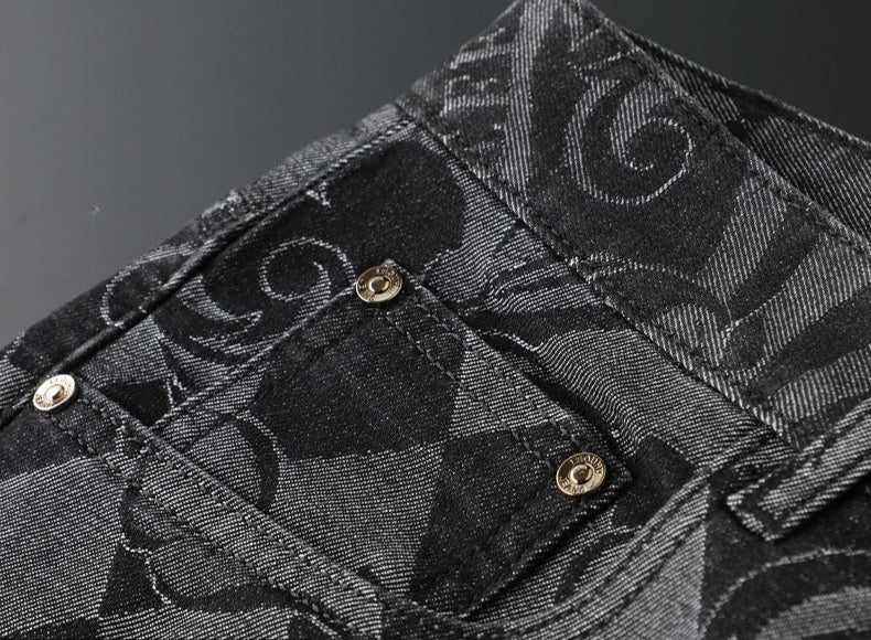 Modern men's gray stretch denim jeans, combining style, comfort, & everyday versatility.