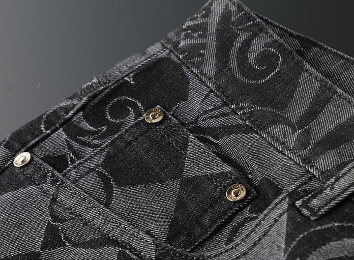 Modern men's gray stretch denim jeans, combining style, comfort, & everyday versatility.