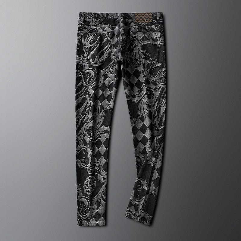 Back view of men's indigo stretch denim jeans, designed for comfort & everyday wear.