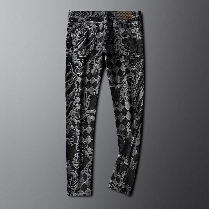 Back view of men's indigo stretch denim jeans, designed for comfort & everyday wear.