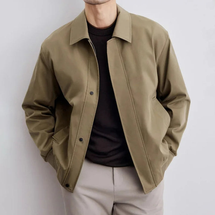 Men's classic khaki Harrington jacket, timeless design & comfortable fit for casual outerwear.