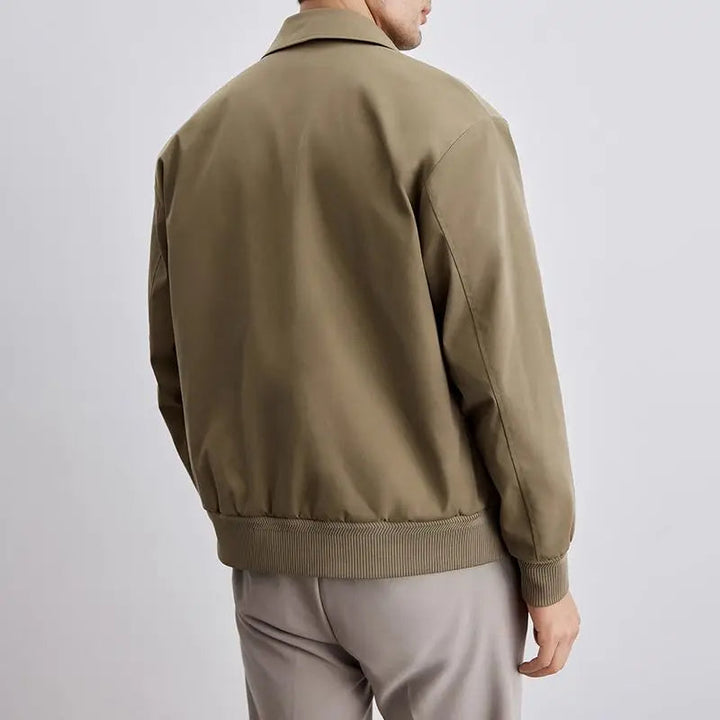 Black men's Harrington jacket, offering all-day comfort & timeless style for versatile all-season wear.